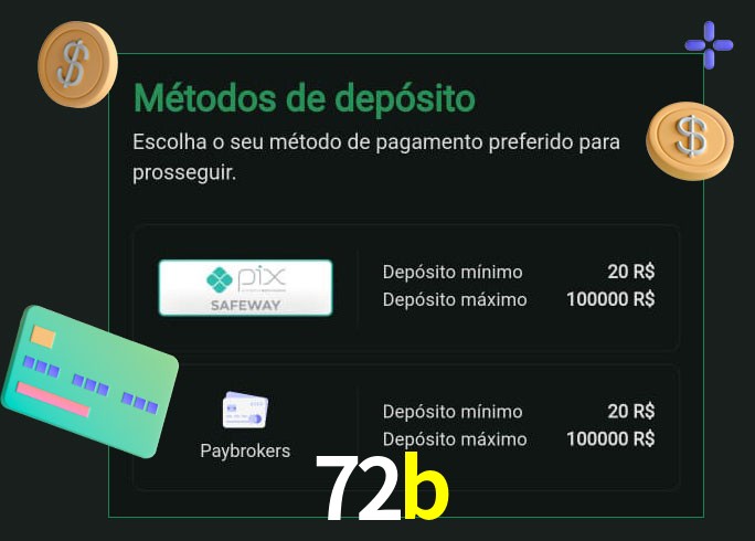 O cassino 72b oferece uma grande variedade de métodos de pagamento